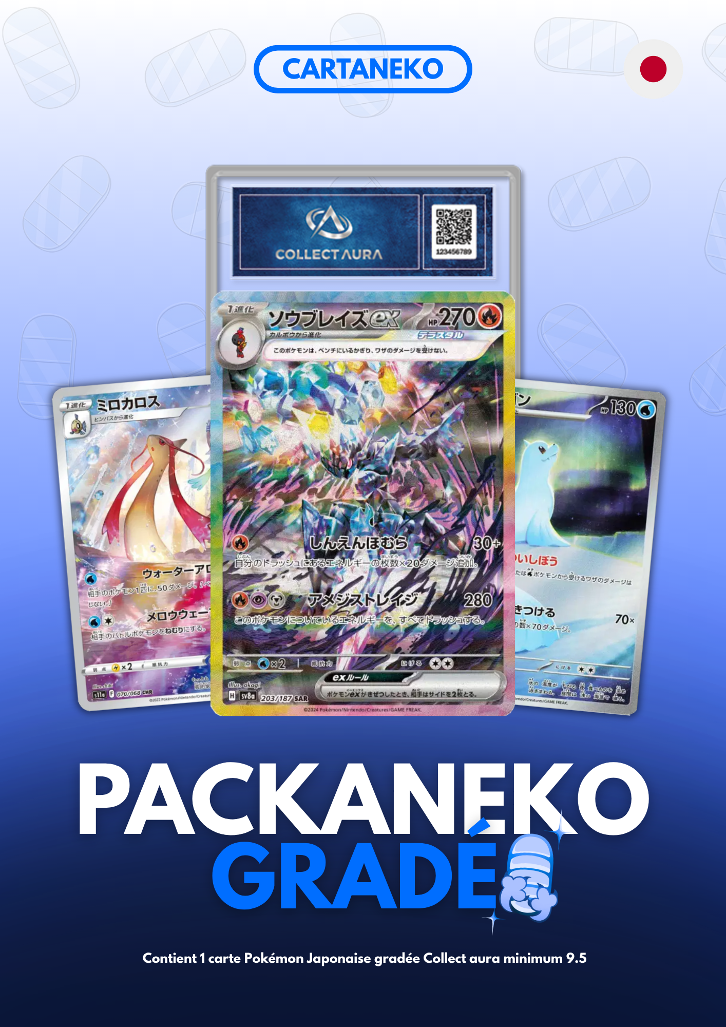 Pack mystère Pokémon carte gradée Japonais : 1 carte AR gradée Collect aura 9.5 ou 10